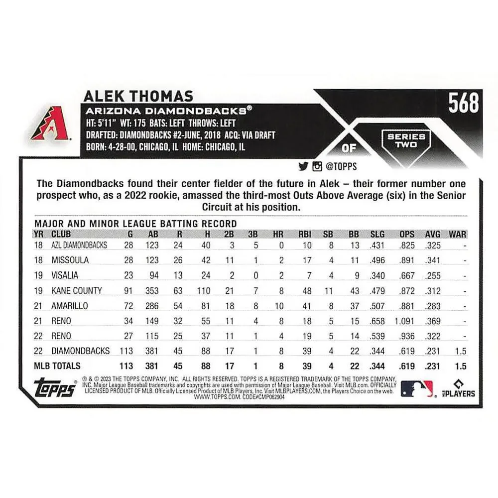 2023 Topps Gold Star Gold Alek Thomas -Future Stars #568 Arizona Diamondbacks